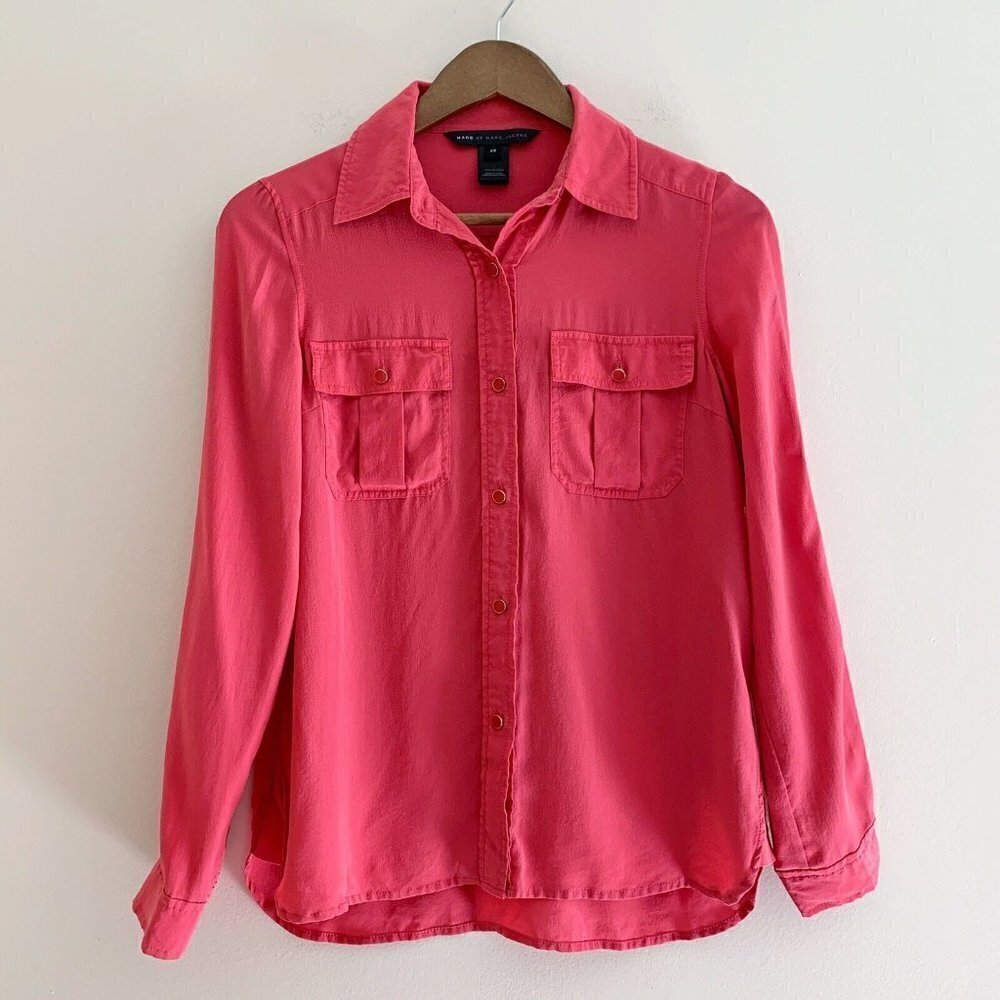 Marc by Marc Jacobs Pink Button Front Silk Blouse XS Luxury Workwear